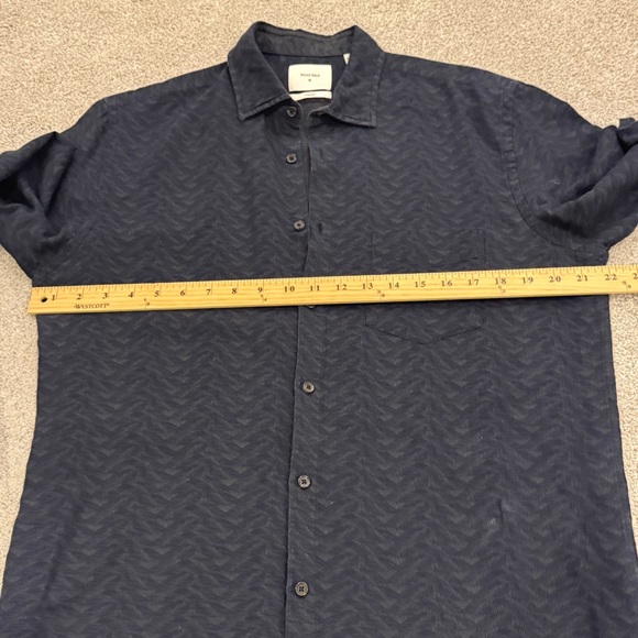 Billy Reid Standard Fit Mens Navy Blue Textured Cotton Dress Shirt Size Medium - Picture 5 of 6